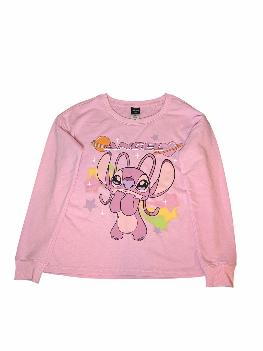 Disney Stitch Angel Pink Celestial Space Graphic Sweatshirt Juniors Medium NWT